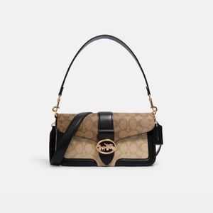 Coach Georgie Shoulder Bag In Blocked Signature Canvas with Snakeskin Detail